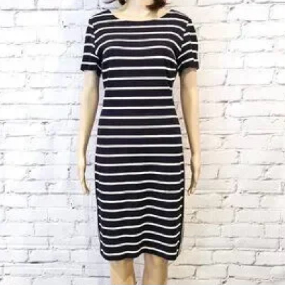 Banana Republic Striped Black and White Midi Dress